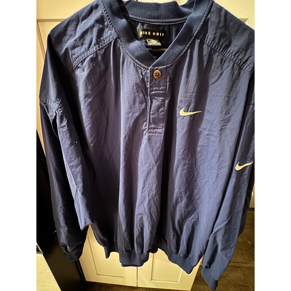 Nike Golf‎ Mens Navy Blue V-Neck Windshirt Pullover Jacket Swoosh Logo XL
